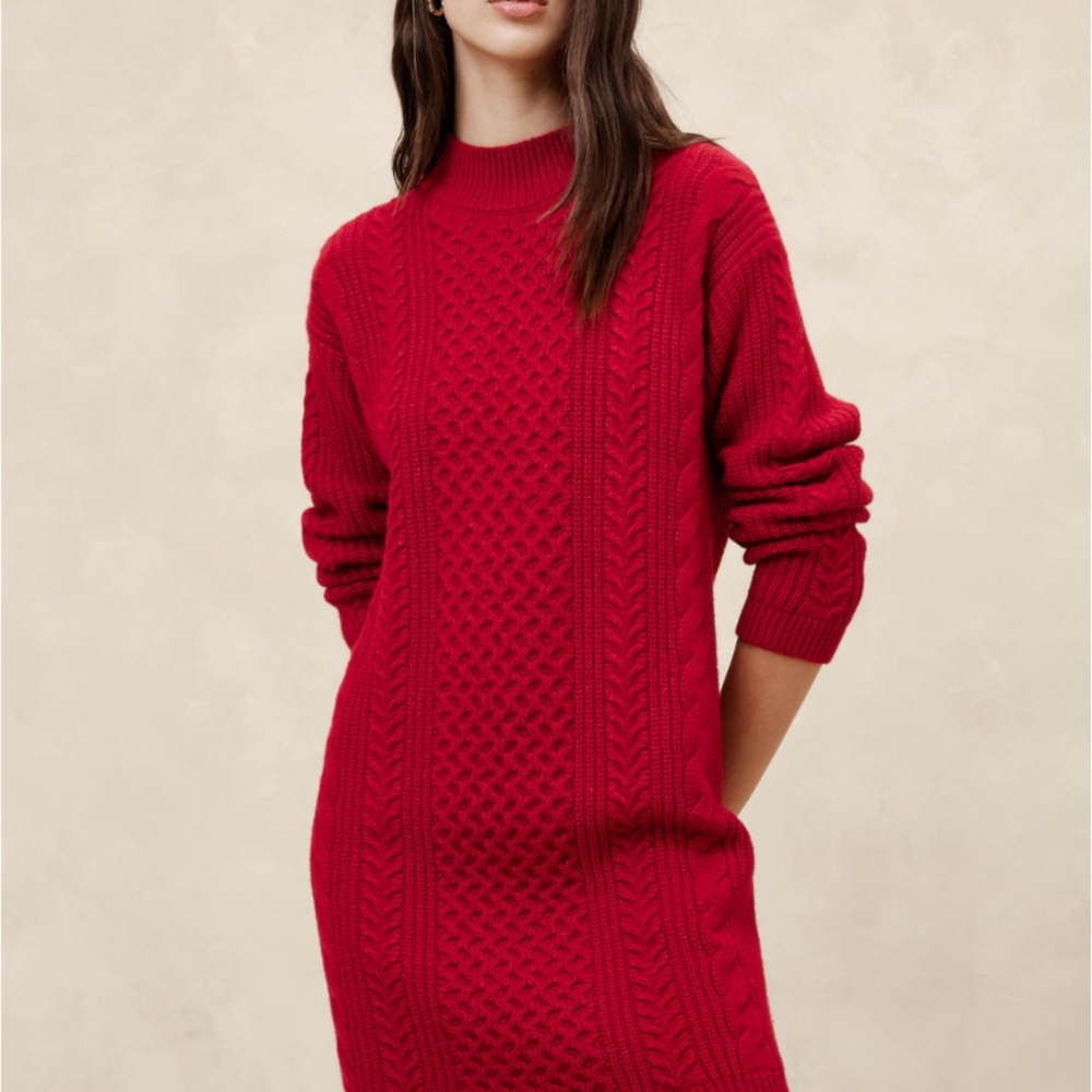 Banana Republic Factory Red Mock Neck Sweater Dress